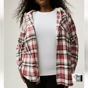 🆕️ PINK PLAID LONG SLEEVE HOODED FLANNEL SHIRT